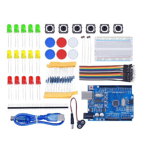 All the parts of opened electronics Development Kit from Belinskis Engineering