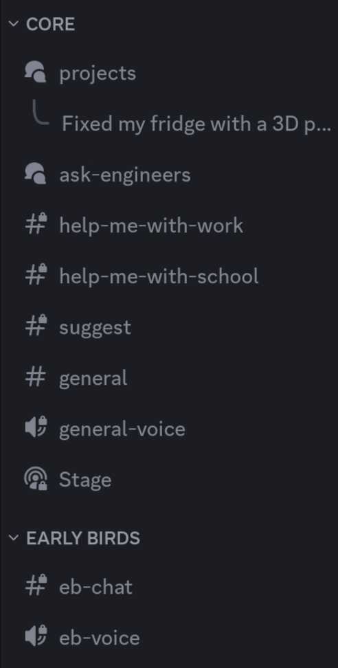 Screenshot of Belinskis Engineering private Discord group